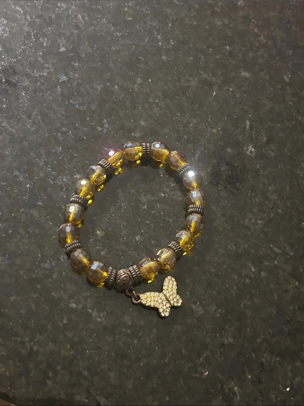 Amber Crystal Butterfly Beaded Stretch Bracelet